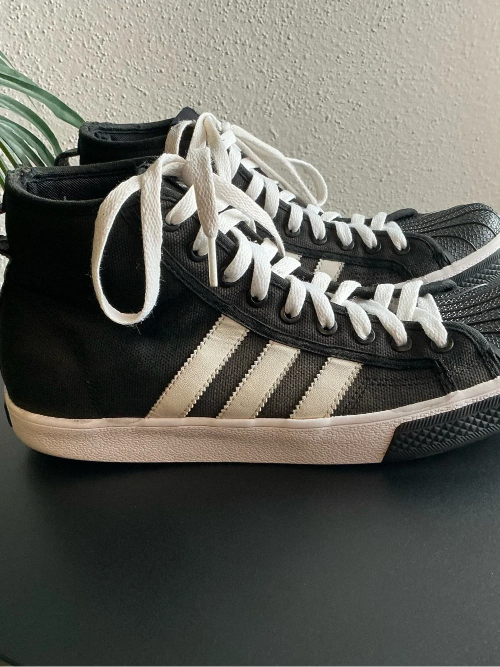 Adidas NZA Shell Toe Black w/3 Stripe Canvas Shoes Men Sz 9.5